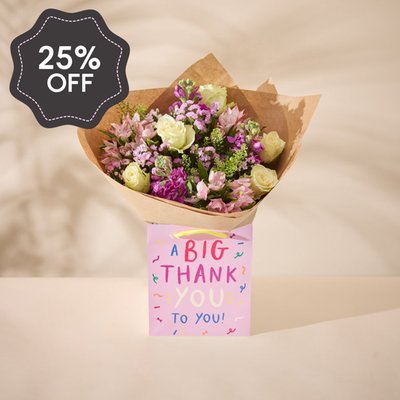 Big Thank You Gift Bag and Pink Bouquet