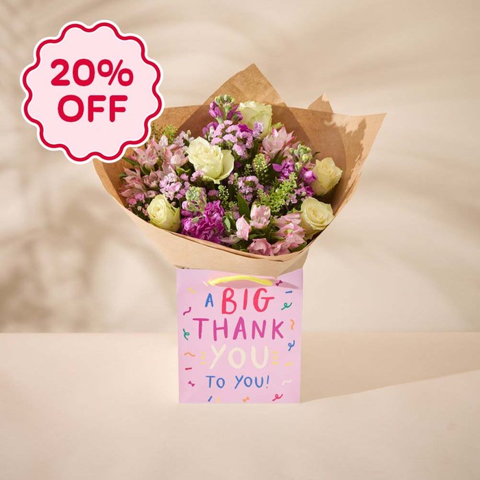 Big Thank You Gift Bag and Pink Bouquet