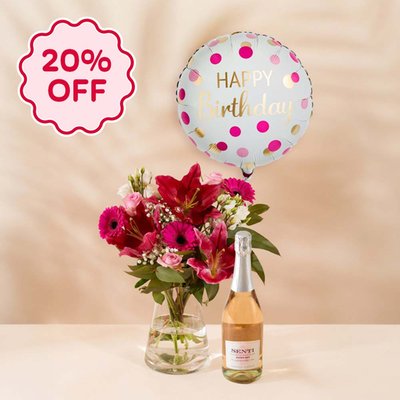 The Pink Blush with Pink & Gold Dots Balloon and Senti Rosé Gift Set