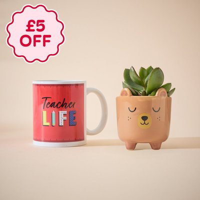 Thank You Teacher Bear Planter and Mug
