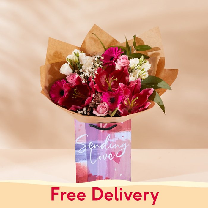 Sending Love Gift Bag and Pink Blush Bouquet
