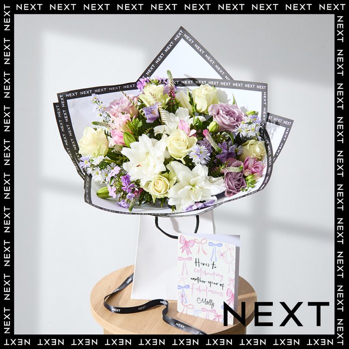 Soft Pink & Lilac Fresh Flower Bouquet with White Lilies in Gift Bag