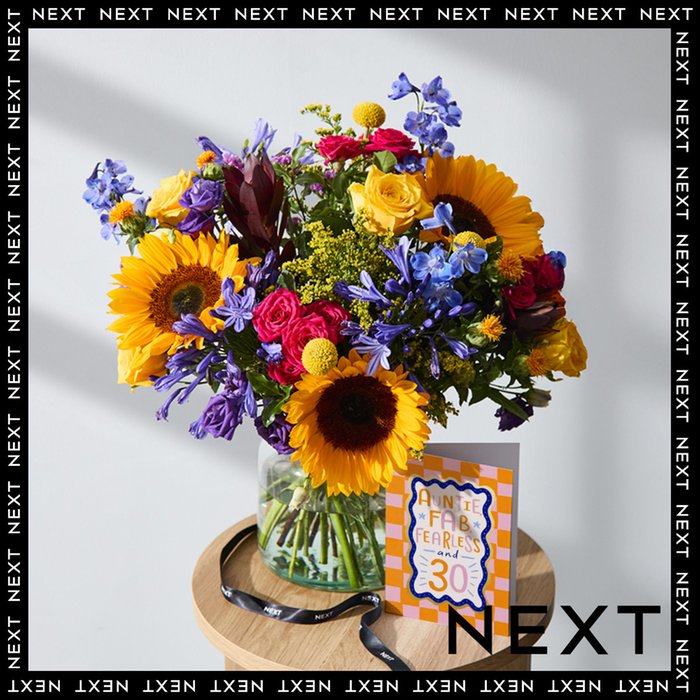 Sunflower, Rose & Blue Delphinium Fresh Flower Bouquet