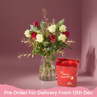 Christmas Mixed  Roses & Merry Christmas Maltesers Gift Set