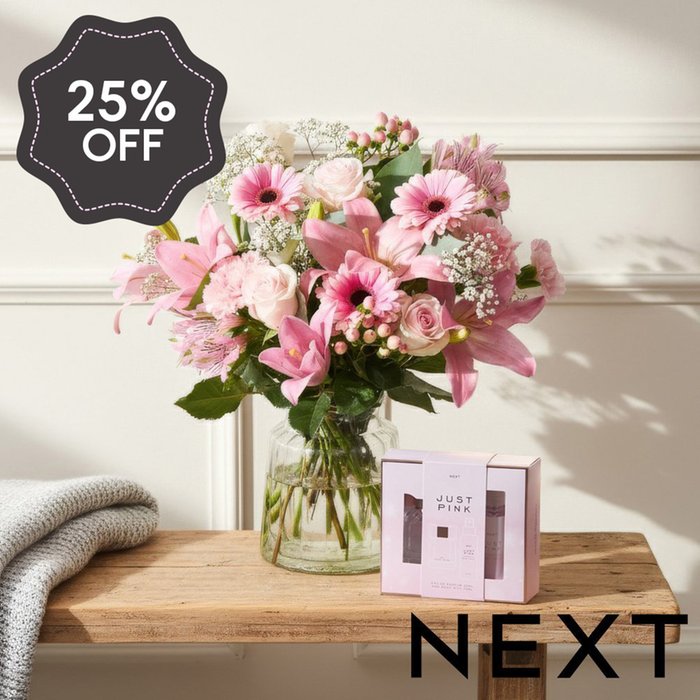 NEXT Lily, Rose & Germini Bouquet with Just Pink Perfume Gift Set