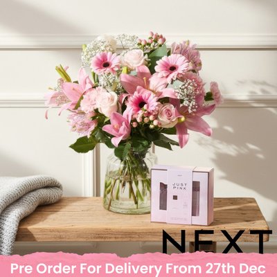 NEXT Lily, Rose & Germini Bouquet with Just Pink Perfume Gift Set