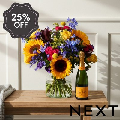 NEXT Sunflower, Rose & Delphinium Bouquet with Veuve Clicquot Gift Set