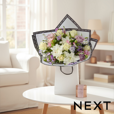 NEXT Pink & Lilac Lily Bouquet with Hotel Chocolat Champagne Truffles Gift Set