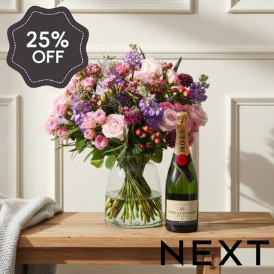 NEXT Rose and Lilac Stocks Bouquet with Moët Champagne Gift Set