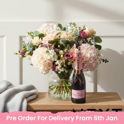 NEXT Hydrangea & Rose Bouquet with Moet Rosé Champagne Gift Set