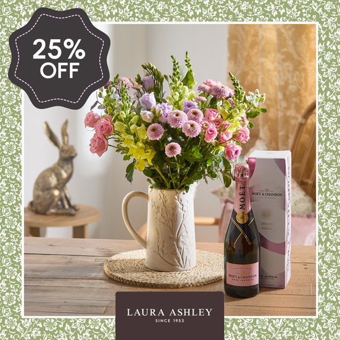 Laura Ashley Sweet Alyssum Bouquet with Moet Rosé Champagne Gift Set