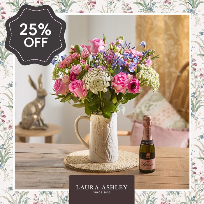 Laura Ashley The Mosedale Bouquet with Mini Lanson 20cl Rosé Gift Set
