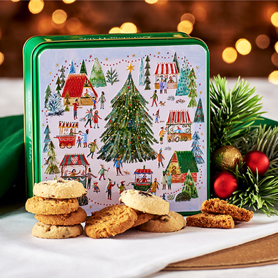 Embossed Christmas Village Market Mixed Shortbread Tin 160g