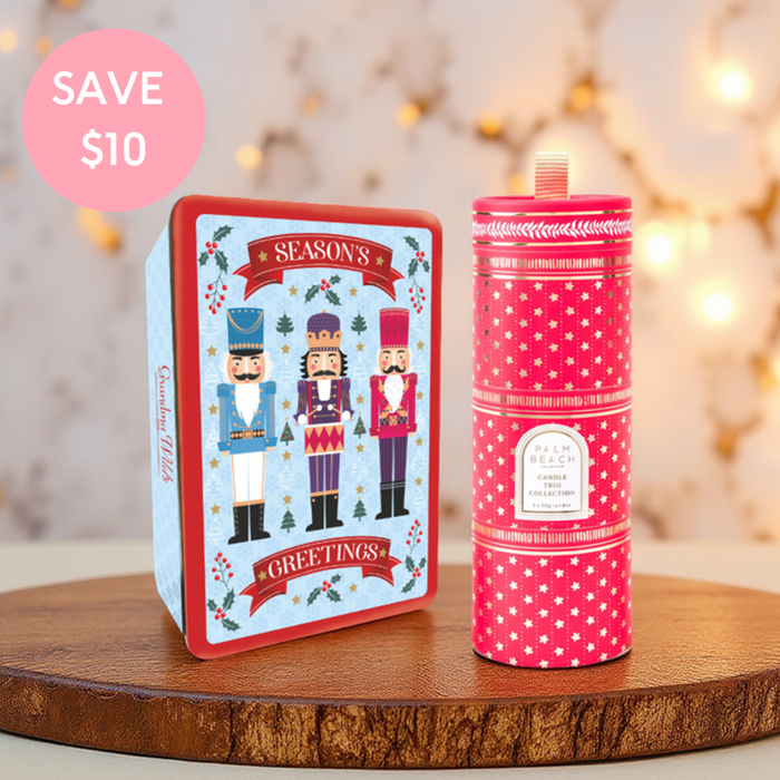 Christmas Nutcracker Biscuit Tin & Candle Trio