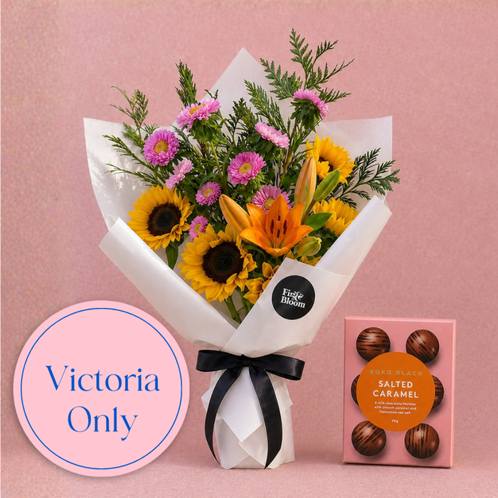 Bright Sunflower Bouquet & Salted Caramel Chocolate Marbles