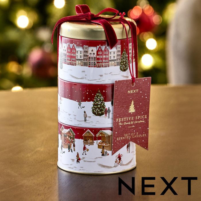 NEXT Festive Set of 3 Tin Candles 