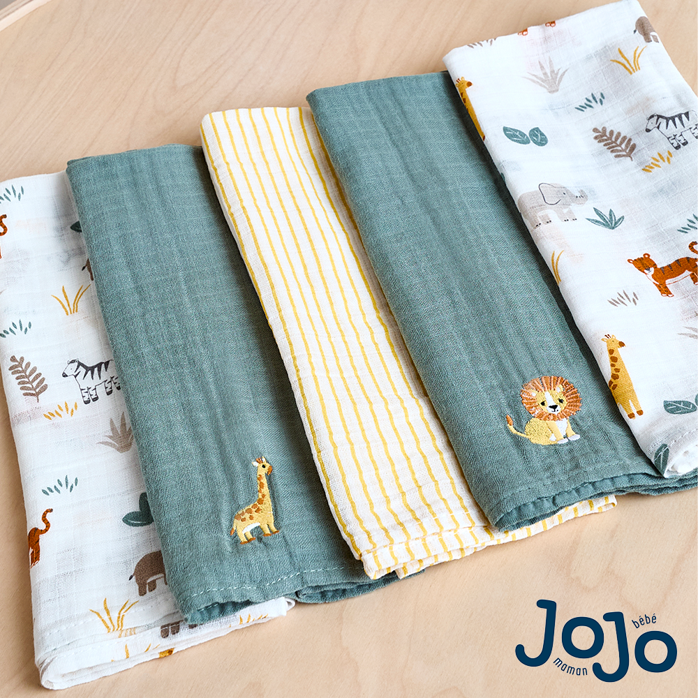 Jojo Maman Bebe Jojo Maman BÃ©bÃ© Safari Embroidered Muslins 5-Pack