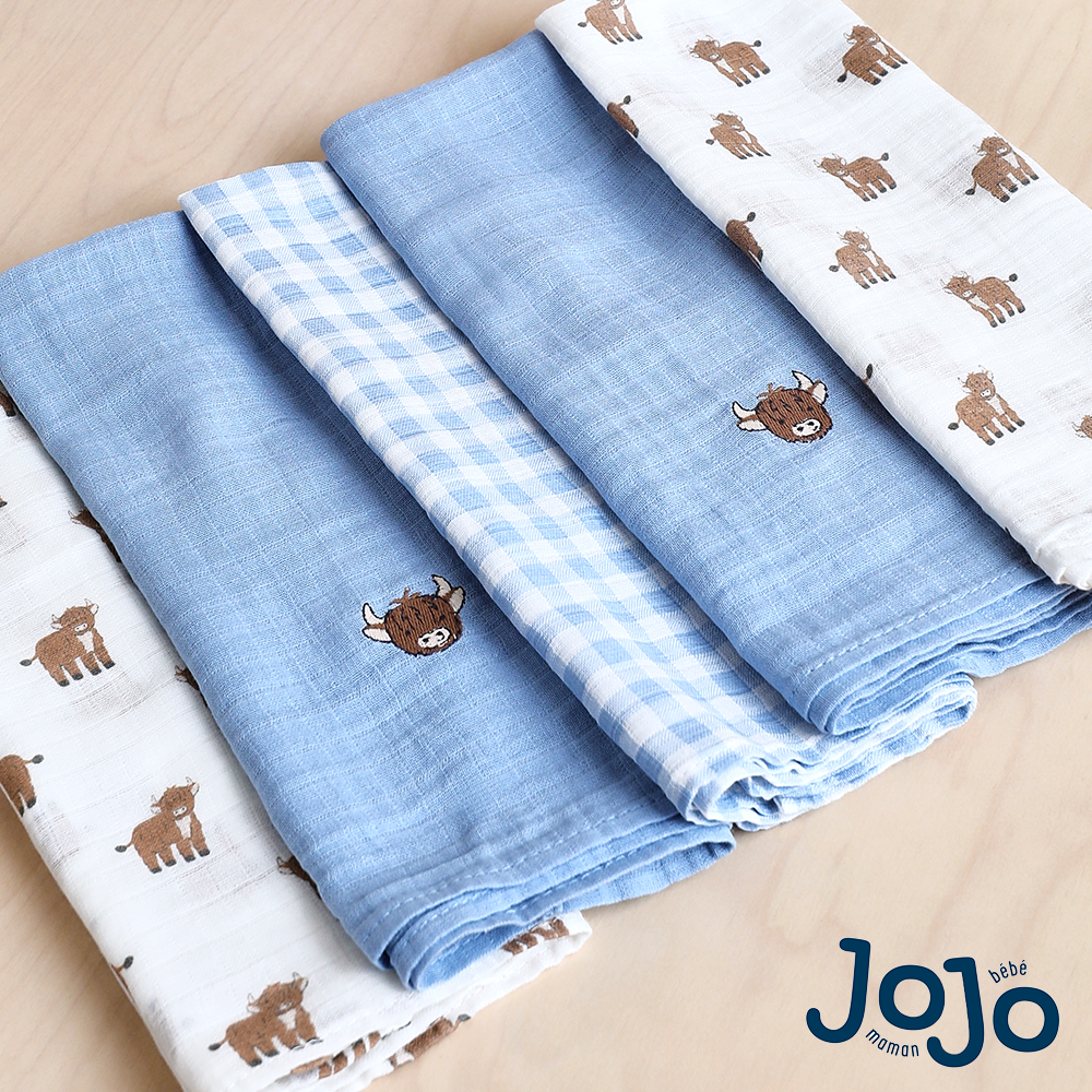 Jojo Maman Bebe Jojo Maman BÃ©bÃ© Highland Cow Embroidered Muslins 5-Pack