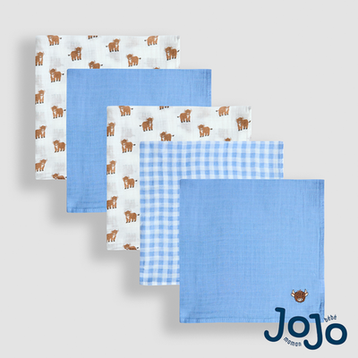 JoJo Maman Bébé Highland Cow Embroidered Muslins 5-Pack