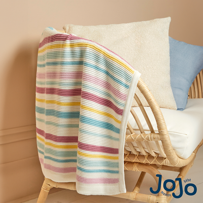 JoJo Maman Bébé Pink Chunky Knitted Stripe Blanket