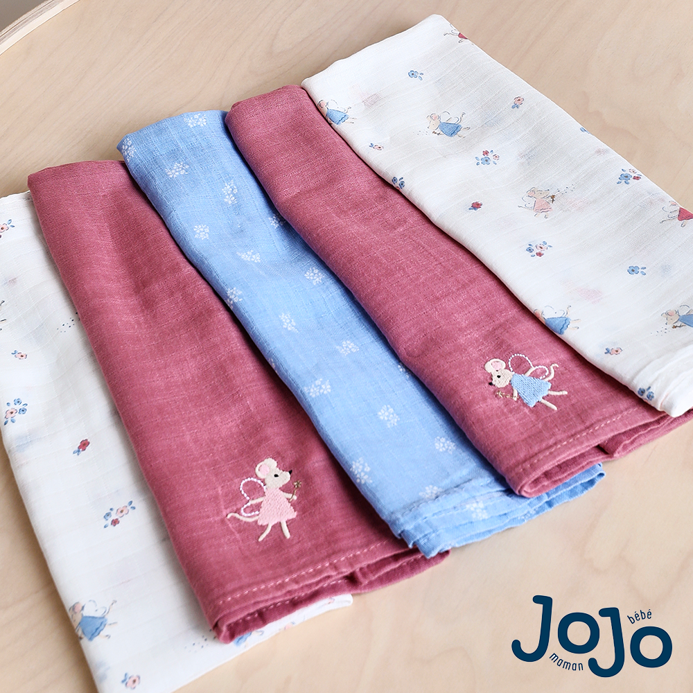 Jojo Maman Bebe Jojo Maman BÃ©bÃ© Fairy Mouse Embroidered Muslins 5-Pack