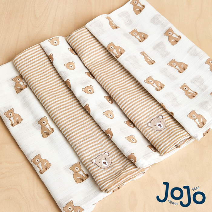 JoJo Maman Bébé Bear Embroidered Muslins 5-Pack