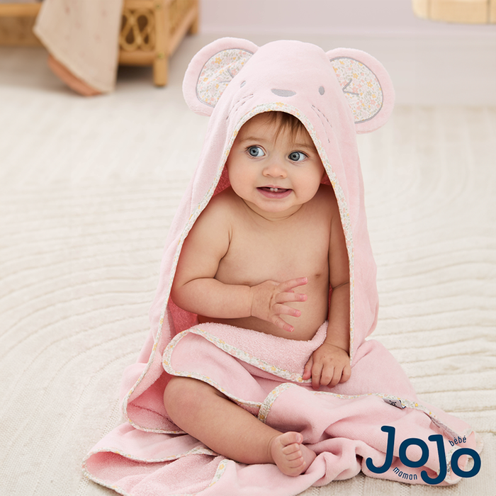 JoJo Maman Bébé Pink Floral Mouse Hooded Towel