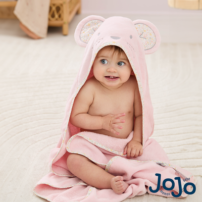 JoJo Maman Bébé Pink Floral Mouse Hooded Towel
