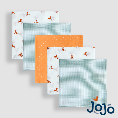 JoJo Maman Bébé Fox Embroidered Muslins 5-Pack 