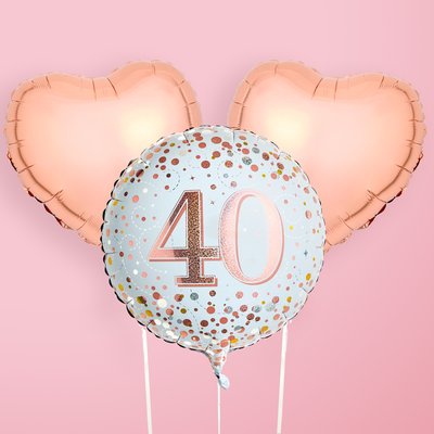 Happy 40th Pink Heart Balloon Trio