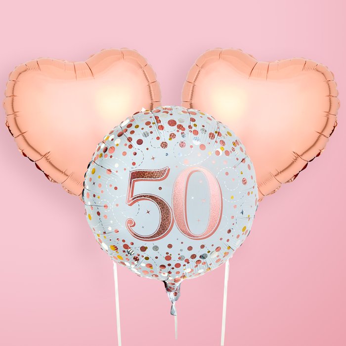 Happy 50th Pink Heart Balloon Trio