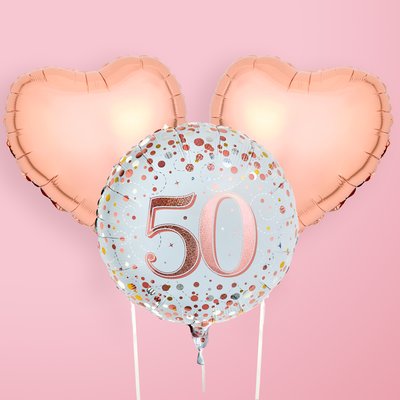 Happy 50th Pink Heart Balloon Trio