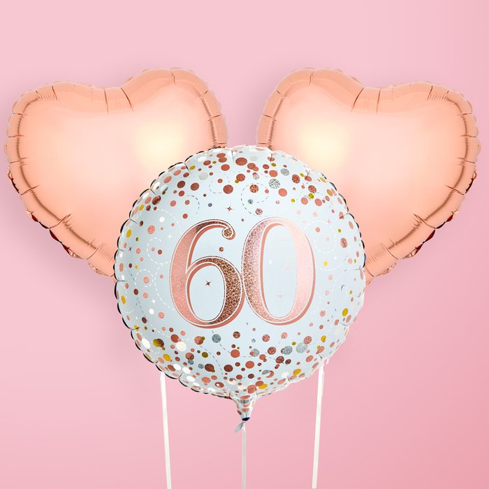 Happy 60th Pink Heart Balloon Trio