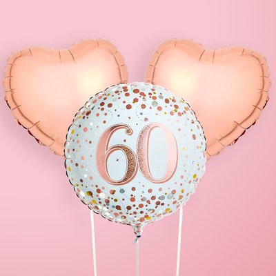 Happy 60th Pink Heart Balloon Trio
