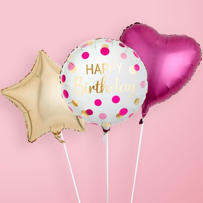 Happy Birthday Pink & Gold Balloon Trio