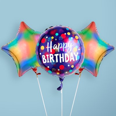Happy Birthday Multi Coloured Balloon Trio