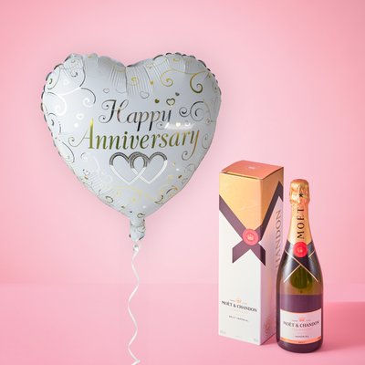 Anniversary Balloon and Moet Champagne Gift Set