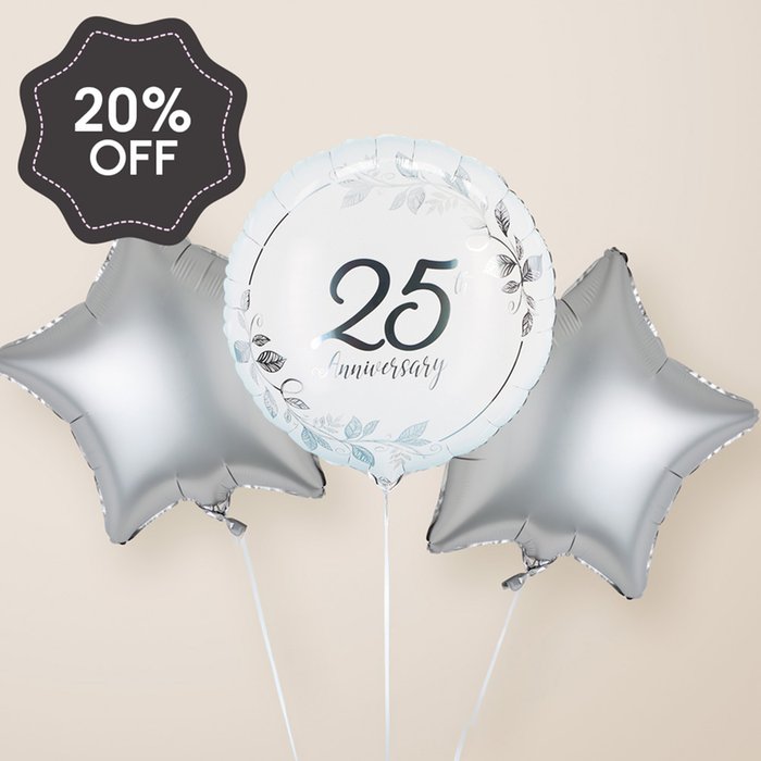 Silver 25th Anniversary Balloon Trio
