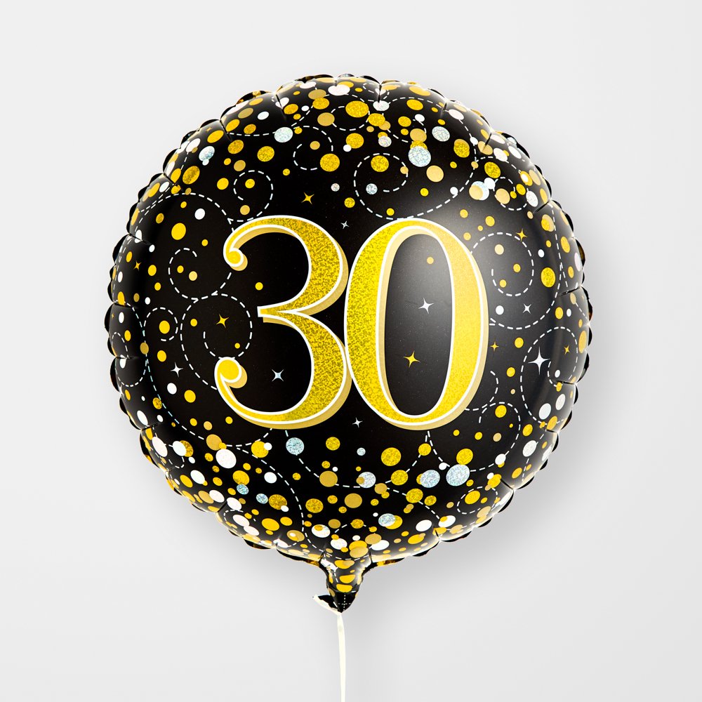 Moonpig 30th Birthday Black & Gold Balloon