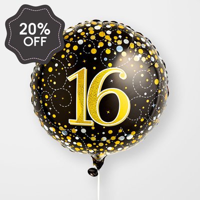 16th Birthday Black & Gold Balloon