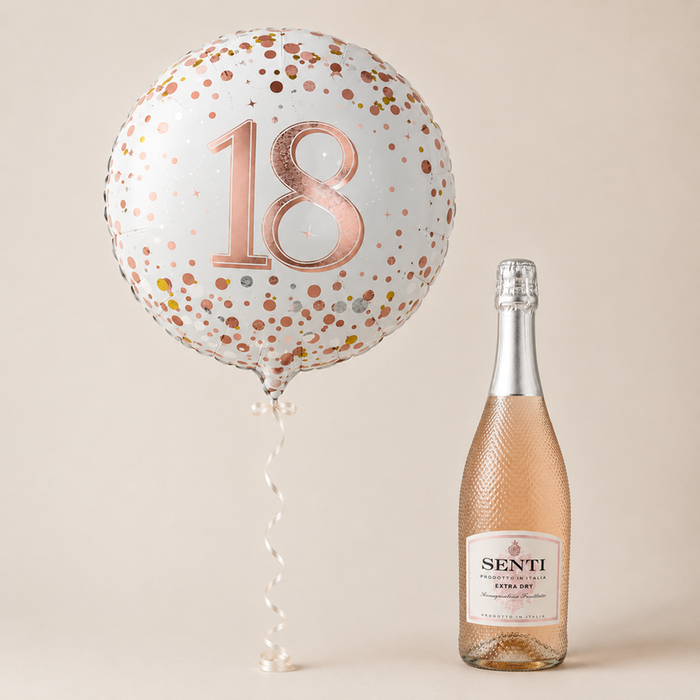 18th Birthday Balloon and Prosecco Rose Gift Set