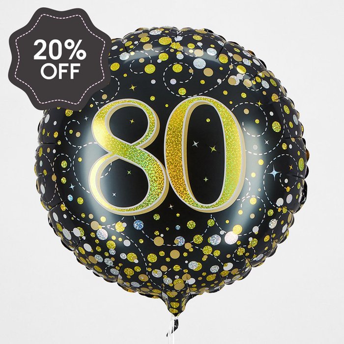 80th Birthday Black & Gold Balloon