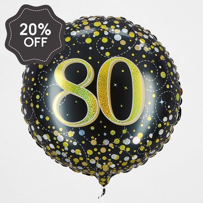 80th Birthday Black & Gold Balloon