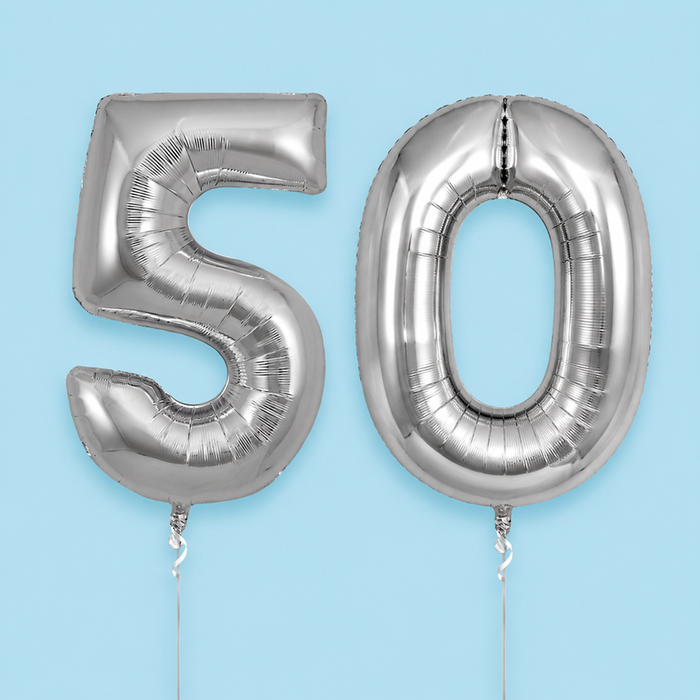Number 50 Giant Silver Milestone Balloon