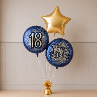 18th Birthday Metallic Glitter & Star Balloon Trio