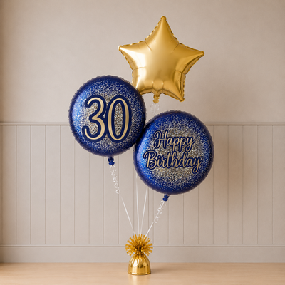 30th Birthday Metallic Glitter & Star Balloon Trio