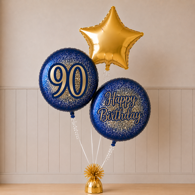 90th Birthday Metallic Glitter & Star Balloon Trio