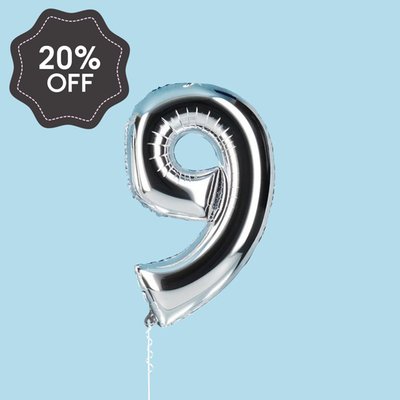 Silver Giant Number 9 Balloon