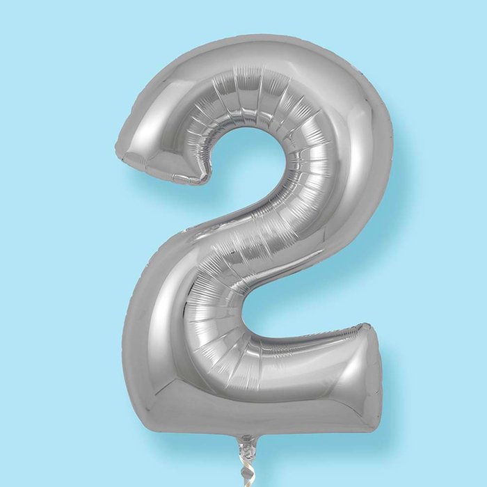 GIANT 34 Number 2 Silver Balloon