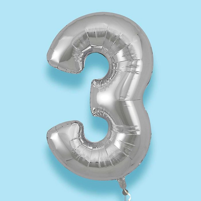 GIANT 34 Number 3 Silver Balloon
